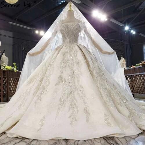 Dubai Off Shoulder Ivory High-end Wedding Dresses 2021 Diamond Beading Princess Bridal Gowns HX0262 Custom Made