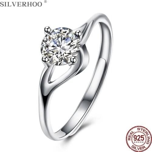 SILVERHOO 925 Sterling Silver Women Jewelry Creative 5A Cubic Zirconia No Size Ring Wholesale Adjustable Jewelry Free Shipping