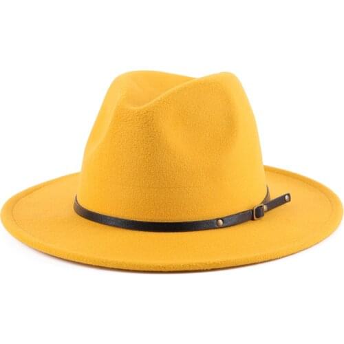 Hot Classic Leather Fedoras Hat Men Felt Jazz Hats Floppy Women Autumn Winter Casual Top Cap for Wedding Party