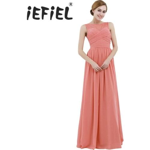 IEFiEL Female Women Ladies Chiffon Lace Bridesmaid Wedding Party Formal Occasion Evening Tulle Floor Length Summer Floral Dress