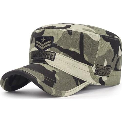 2021 Camouflage Flat Top Hat Air Force Army Cap Hat Military Hats Men Women Cotton Hat Black Army Green Embroidered Camo Hat