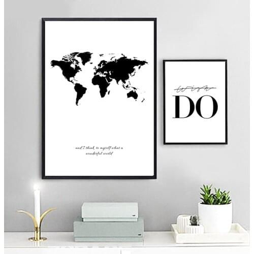 World Map Canvas Wall Art Canvas Painting Black And White Print Poster Decorative Pictures Living Room Study Room