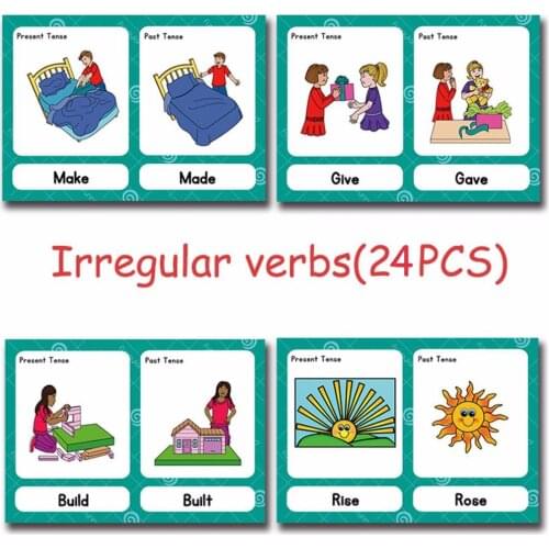 24 Pcs/Set Irregular Verbs English Flash Cards Pocket Card Kids Children Game Learning Educational Toys