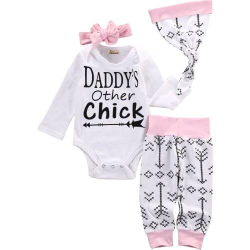 Pudcoco US Stock 4PCS Set Newborn Baby Clothing Little Girl Romper Tops +Long Pants Hat Outfit Baby Clothes Set