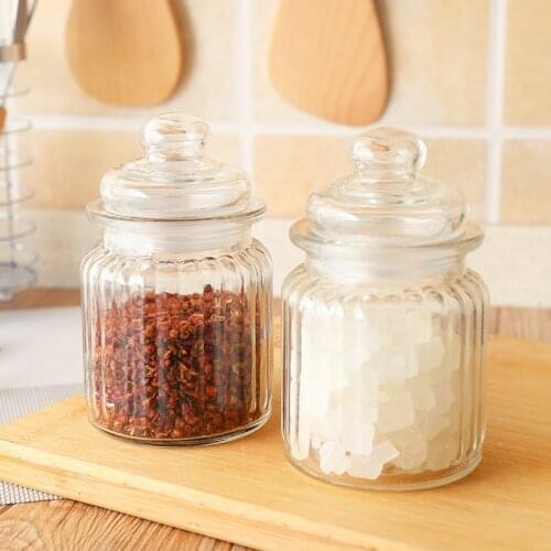 Kitchen Glass Seal Pot Vertical Stripe Food Seasoning Glass Tea Pot Glass Jam Bottle Storage Pot