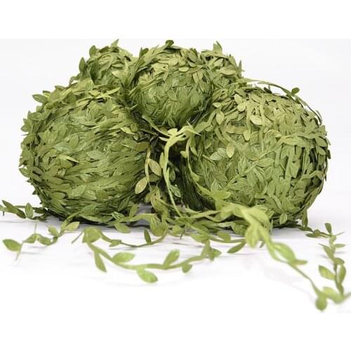 10m Gold Leaf Shaped Ribbon Artificial Green Leaves Ivy Gift Wrapping Ribbon For Wedding Decoration Diy Hanging Garland Supplies