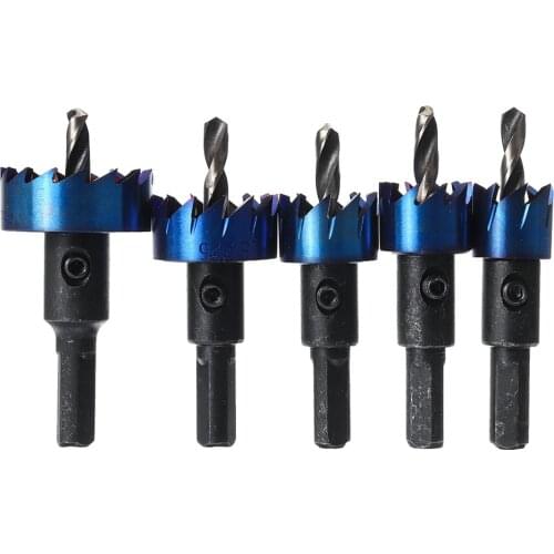5Pcs 16-30mm HSS Blue Na no Coating Tooth Hole Saw Cutter Drill Bit Set for Metal Sheet Woodworking Tool
