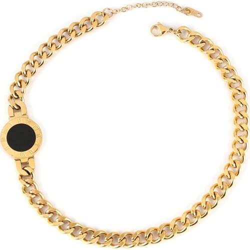 Stainless Steel Necklace Zircon Thick Chain Choker Necklace Men Euramerican Punk Roman Numerals Necklaces For Women Jewelry