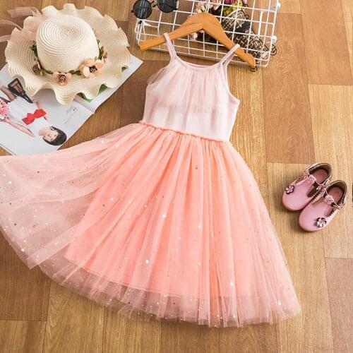 Girls Sequin Princess Dress Summer Kids Lace Tulle Cute Party Vest Sling Tutu Clothes For Children Wedding Fairy Sundress Gown