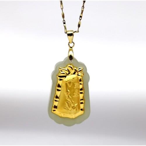 Excellent Natural White Hetian Jade Necklace Men Women 24k Gold Bamboo Lucky Bless Peace Pendants Fine Jewelry Hot Sale