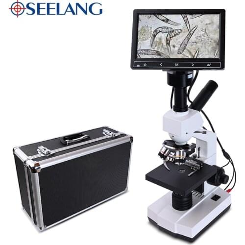 5MP HD Professional Mites Sperm biological Lab Digital Microscope Led + electronic eyepiece + 7-inch LCD screen USB Data line