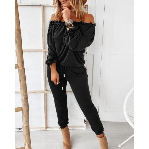 2021Sexy Velvet Jumpsuit Winter Party Club One Piece Outfits Lace Up Long Sleeve Off Shoulder Bodycon JumpSuits