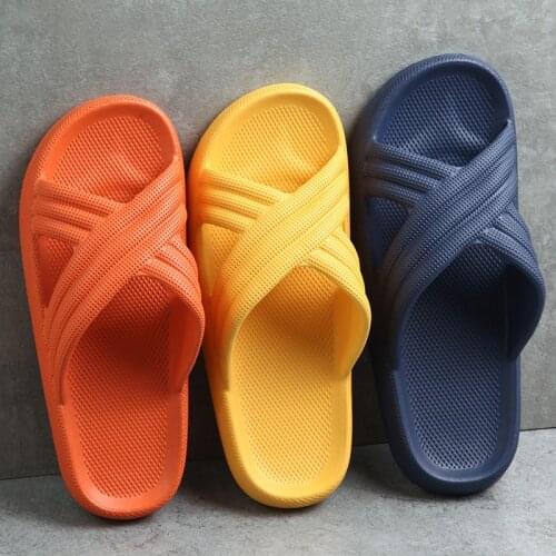 Slippers Couples Summer Comfortable Cross-Belt Indoor Non-Slip Slippers Bath Platform Slipper Shoes for Women House Slippers