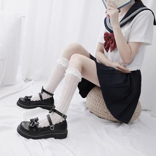 Sweet Lolita Shoes Kids Summer Merlot Lolita Shoes Net Red Middle Heel Flat Bottom Uniform JK Shoes Gothic Shoes