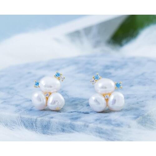 Vanssey Fashion Jewelry Blue Natural Irregular Pearl Cubic Zirconia Stud Earrings Party Accessories for Women 2019 New