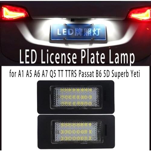 2pcs White Canbus LED License Number Plate Light No Error Tail Light Lamp for A1 A5 A6 A7 Q5 TT TTRS Passat B6 5D Superb Yeti