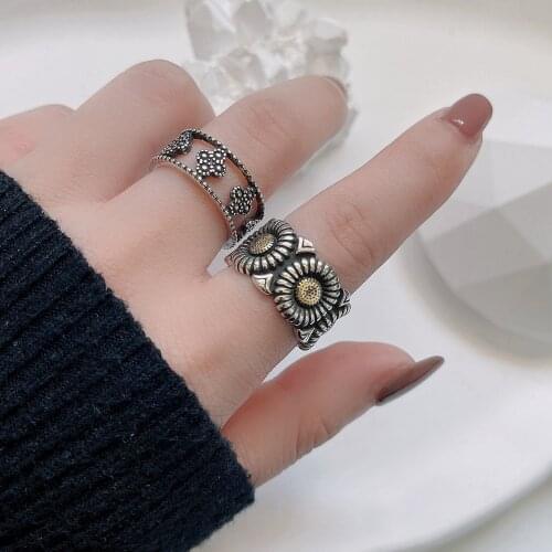 925 Sterling Silver Rings For Fashion Women Exquisite Retro Flower Shape Geometry Manual Birthday Party Jewelry Gift
