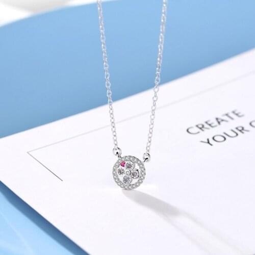 Wild Circle 925 Sterling Silver Four-leaf Flower Clavicle Chain Micro-inlay Temperament Personality Female Necklace SNE305