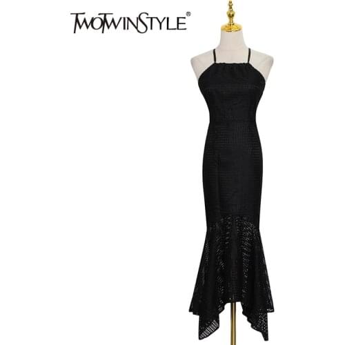 TWOTWINSTYLE Sexy Dress Women Clothing Square Collar Sleeveless Backless Slim Bodycon Mermaid Dresses Female 2021 Summer Clothes