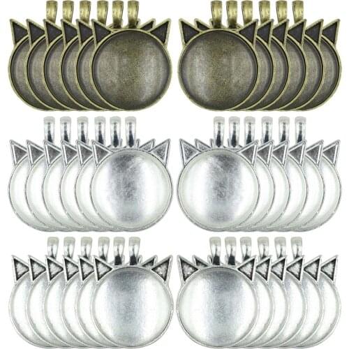 ZHUBI 25mm Cabochon Cameo Base 5pcs Necklace Pendant Setting Round Tray Bezel Blank Fit Cabochons Jewelry DIY Making Findings