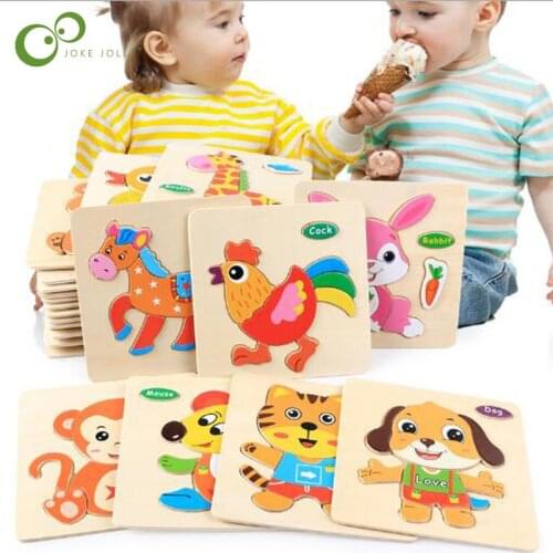 1Pcs Baby Toys Wooden Puzzle Cute Cartoon Animal Intelligence Kids Educational Brain Teaser Children Jigsaw Gifts WYW