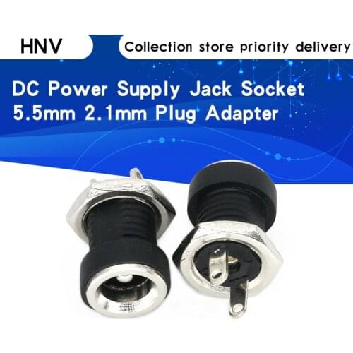 10Pcs 3A 12v For DC Power Supply Jack Socket Female Panel Mount Connector 5.5mm 2.1mm Plug Adapter 2 Terminal Types 5.5*2.1