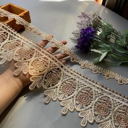 2 Yards Embroidery Brown Flower Lace Ribbon Trims for Sofa Curtain Trimmings Dress Costumes Applique Beige 10 cm 2.5 cm Hot