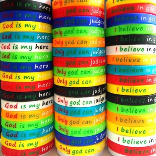 30pcs Multi-colored Oil filled Jesus Sport Silicone Bracelets Soft Rubber God Religious Wristbands Cuff Wrist Strip Bangle Gifts