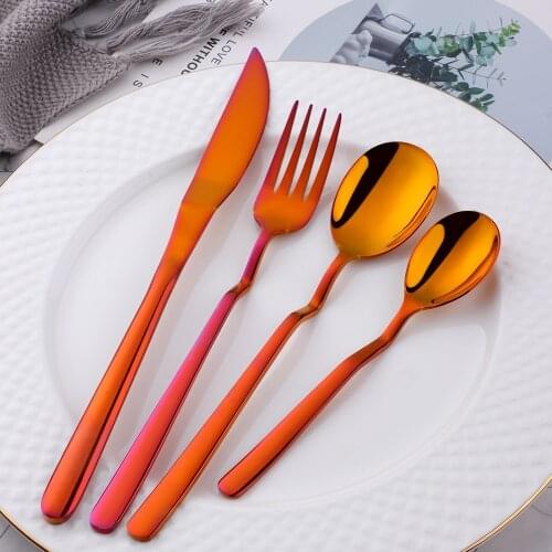 4Pcs/Set Rainbow Design V Cutlery Set Stainless Steel Dinnerware Set Knife Fork Spoon Dinner Set Kitchen Flatware Tableware Set