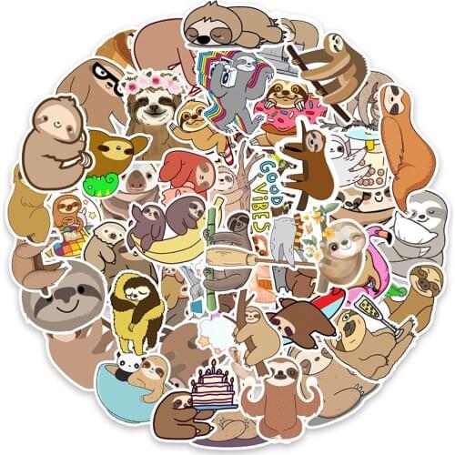 50Pcs Cute Sloth Graffiti Kids Stationery Stickers For Skateboard Car Laptop Motorcycle Notebook Children Toys Gift