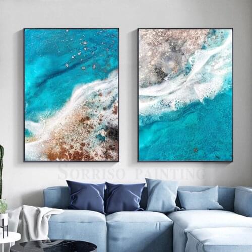 Abstract Blue Sea Waves Beach Canvas Painting For Living Room Home Dining Pictures Decor Hallway Wall Art Prints Bedroom Posters