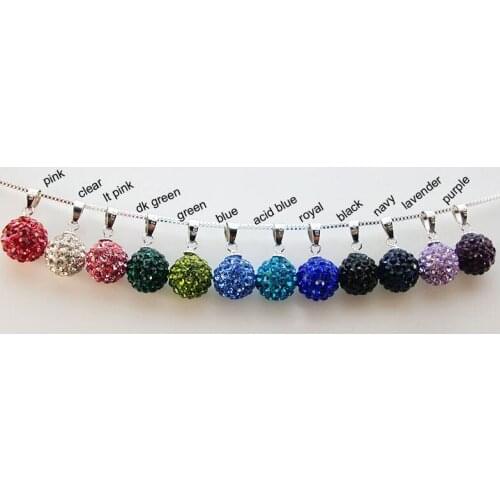 Fgf3les black mix 10mm mixed Fashion Jewelry Silver Plated micro pave disco ball bead necklace crystal