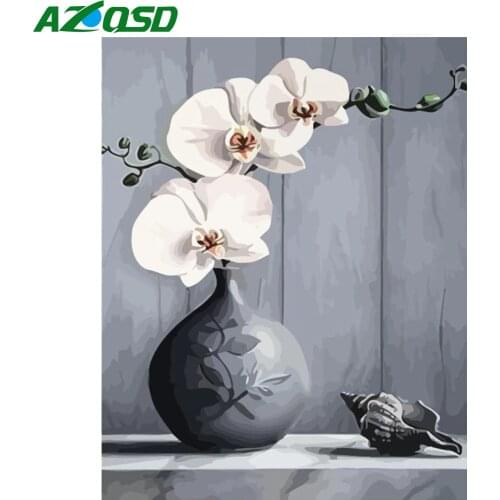 AZQSD Unframe Oil Painting By Numbers Flower For Adults Acrylic Paint Coloring By Numbers Vase On Canvas Home Decoration