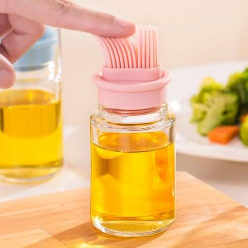 Barbeque Oil Brush Bottle Grilling Roasting Transparent Oil Brush Bottle BBQ Grease Applying Silicone Kitchen BBQ Tool