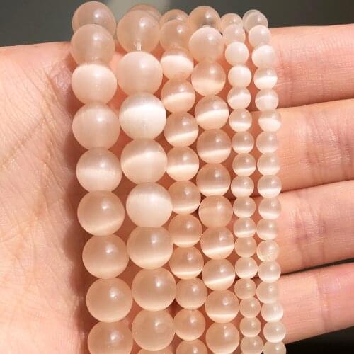 Natural Round Loose Moon Stone Beads High Quality Light Champagne Cat Eye Beads 4 6 8 10mm Jewelry Making DIY Bracelet 15inches