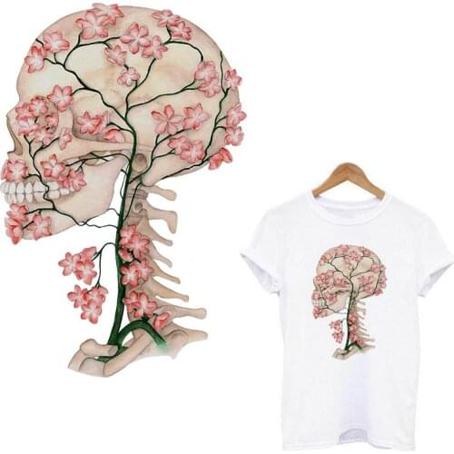 Flower Skull Patches Iron On Transfers For Clothes Stickers Hippie Rock Applique On T-shirt Accessories Thermo-stickers Stripe
