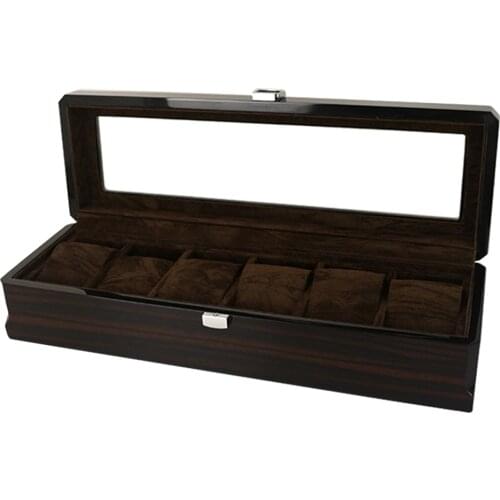 6 Grids Watch Box Wooden Watch Organizer Top Glass Jewelry Storage Box for Watch Rings Bracelet Display Holder Best Gift