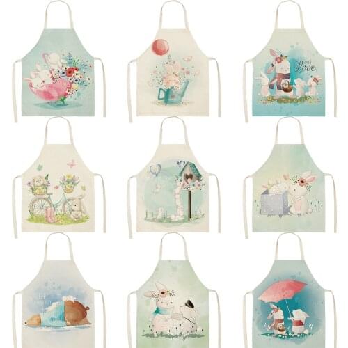 FYMX Warm Rabbit Aprons Cartoon Image To Sleep Peacefully Apron Kitchen Parent-child Cooking Cleaning