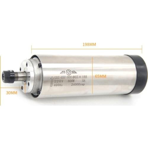 Engraving machine air-cooled motor spindle 800W 220V 5A 400HZ speed 0-24000rpm chuck ER11 body length 198mm diameter 65mm
