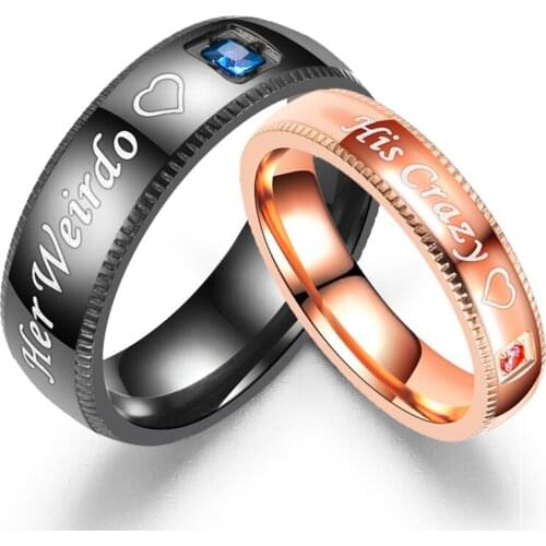Classic Charm Couple Ring Fashion Men And Women 'His Carzy HER Weirdo' Lovers Ring Sets For Girls Valentines Day Wedding Gift