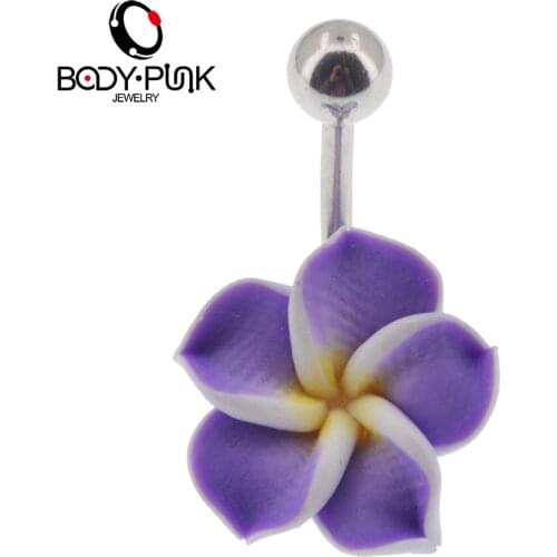 BODY PUNK Light Purple Flowers Soft Clay Belly Button Ring Plant Shape Body Piercings Jewelry Trendy Body Punk