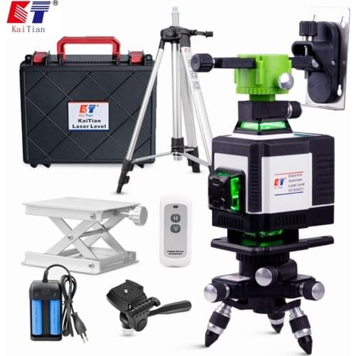 Kaitian 16 Lines 4D Laser Level Electronic Automatic Horizontal&Vertical Super Powerful Remote Control Green Level Lasers Tripod