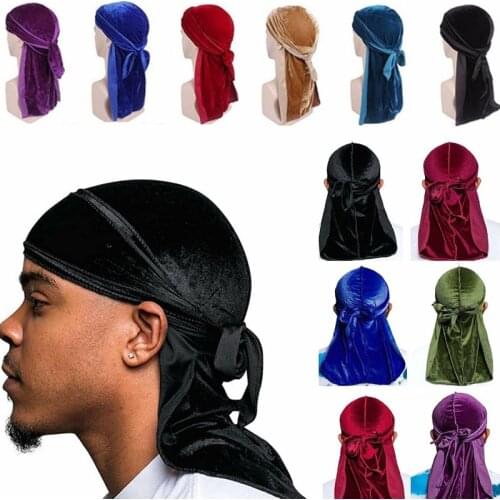 Hot Sales Unisex Men Women Velvet Breathable Bandana Hat Turban Doo Durag Cap European and American street