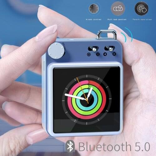 MP3 Player Bluetooth 5.0 Subwoofer Music Speaker Touch key Built-in 8GB HiFi Metal Mini Portable Walkman Support Alarm Clock