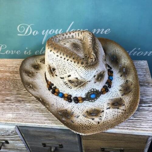 Men Women Cowboy Hat Vintage Cowboy Cowgirl Caps Western Summer Beach Sun Hat
