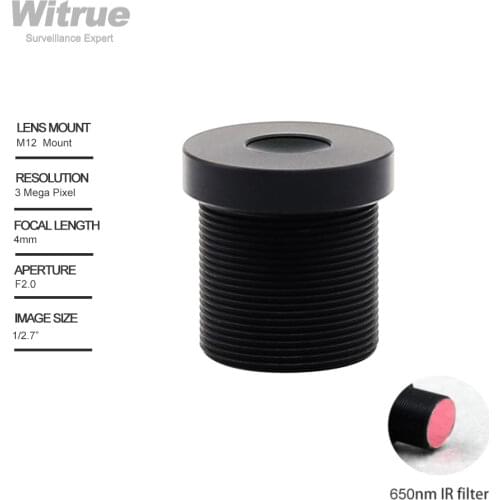 Witrue Low Distortion CCTV Camera Lens 3MP 4mm 1/2.7" F2.0 M12 Mount for Surveillance Security Cameras