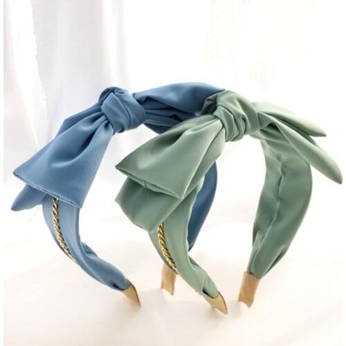 2021 New Double Bow Hairband Sweet Solid Headband for Women Girls Chain Headwear Hair Bundle Wholesale Hair Accessories