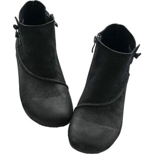 2020 Autumn And Winter Retro PU Short Boots, Round Zipper Comfortable Casual Ladies Short Boots