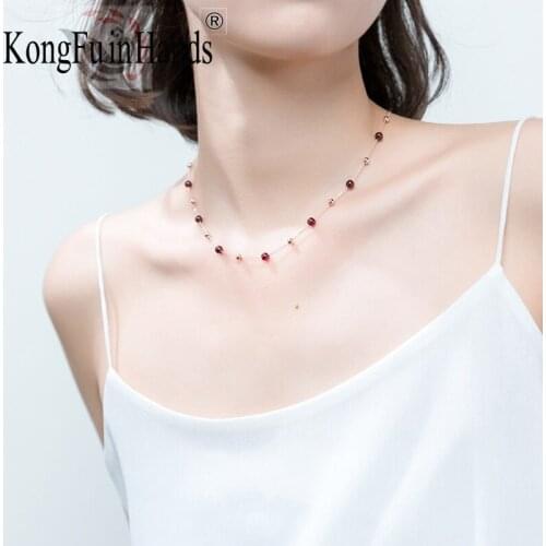 925 Silver Necklace Sweet Hot Sale Fine Jewelry Red Color Garnet Stone Bead Chain Women Trend Simplicity Party Present Necklace