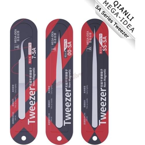Tweezer Non-Magnetic Stainless Steel QIANLI MEGA-IDEA 00-SA Short Pointed SS-SA Long Pointed 7-SA Bent tip 0.15mm Repair Clip
